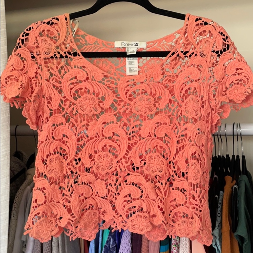 Forever 21 Crochet coral crop top